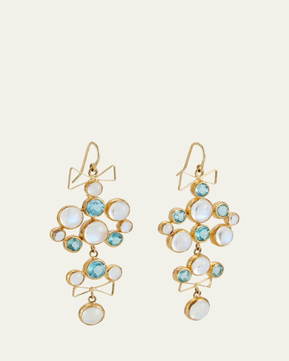 18K Yellow Gold Apatite and Moonstone Chandelier Earrings